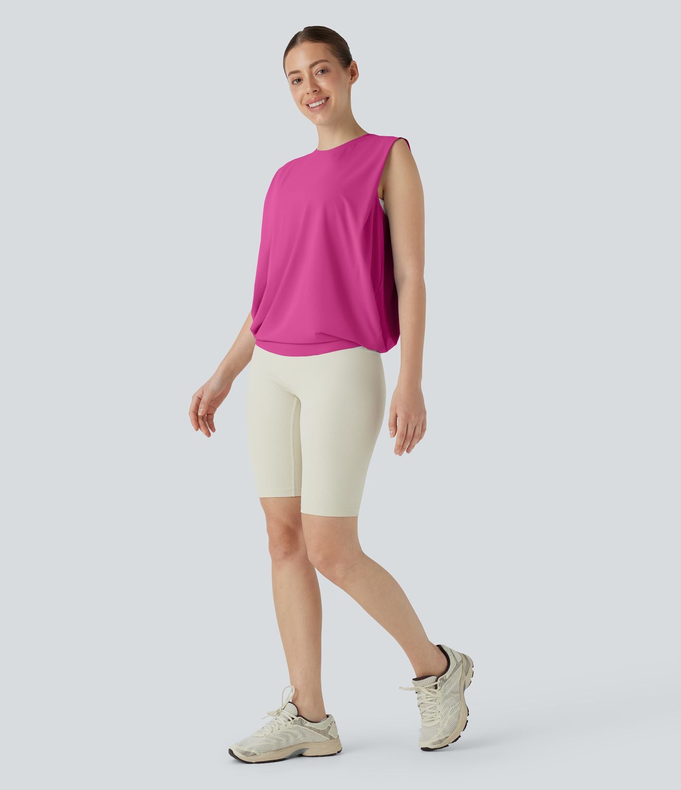 Débardeur de yoga col rond froncé, tissu rafraîchissant - Protection UPF50+