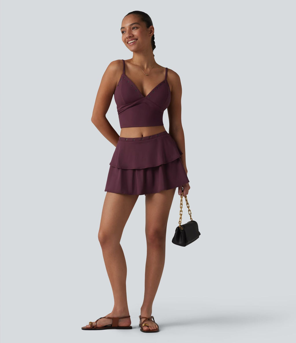 Jupe mini décontractée SoftlyZero™ Airy à volants 2-en-1 taille mi-haute effet frais InstantCool détails œillets avec poche