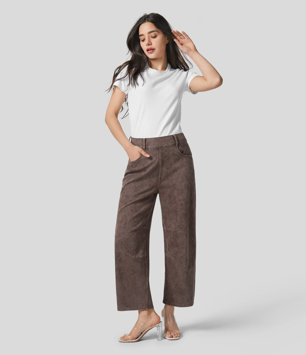 Halara Flex™ Jeans Causal Fuselés à Taille Mi-haute avec Plusieurs Poches en Tricot Extensible Coloré