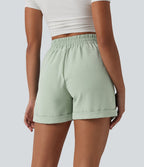 Short détente effet lin taille haute, entrejambe 10cm avec poches