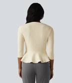 Gilet péplum à col en V et manches 3/4