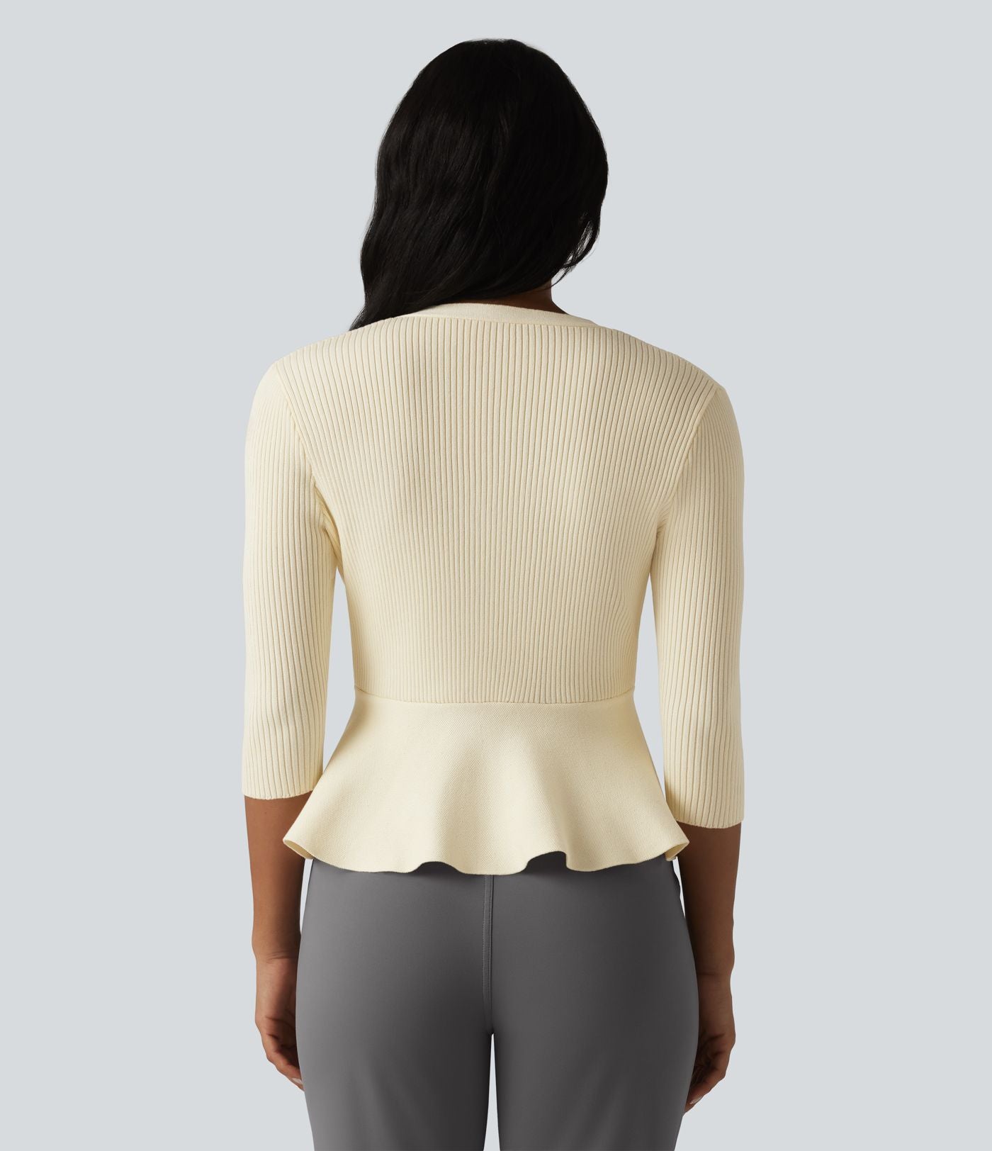 Gilet péplum à col en V et manches 3/4