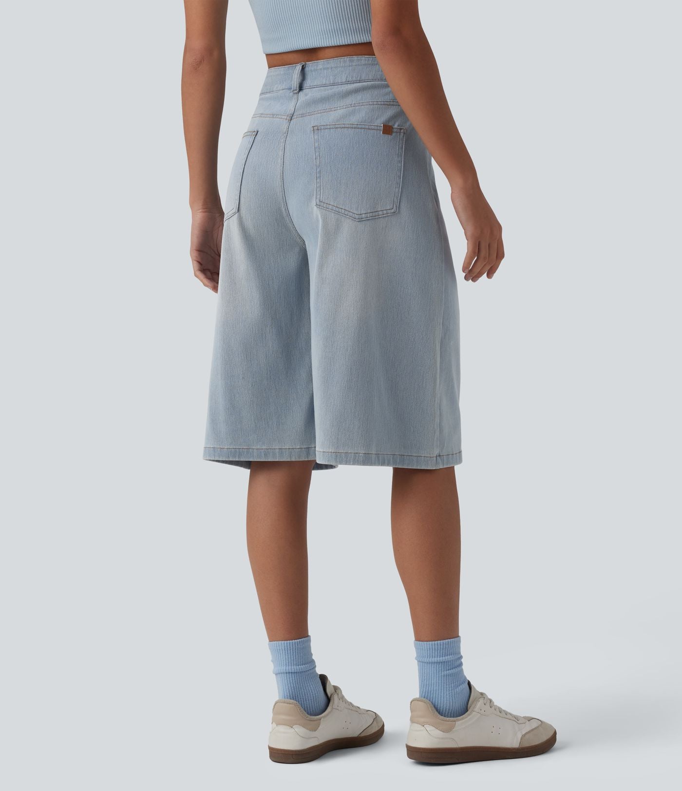 Bermuda denim décontracté Halara Flex™ taille haute avec poches