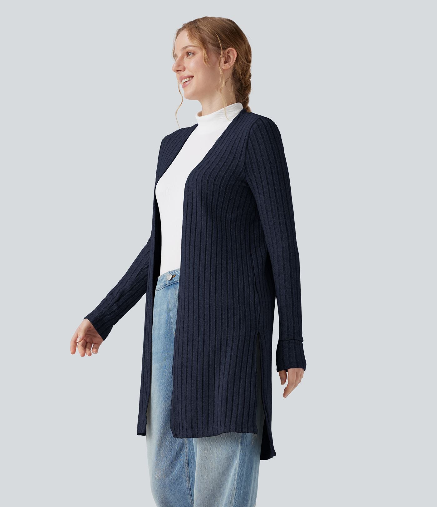 Manteau décontracté côtelé à manches longues avec fentes