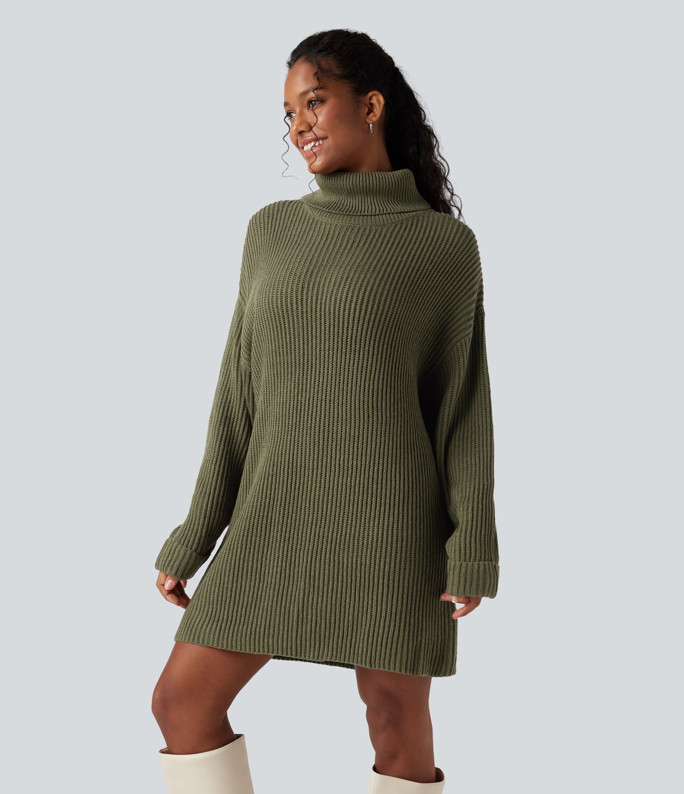 Robe pull courte tailleur col montant manches longues