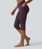 SoftlyZero™ Legging corsaire de yoga croisé taille haute avec dentelle contrastée et poches - UPF50+