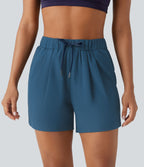 Short de yoga plissé taille haute élastique 12,5 cm avec cordon de serrage et poches