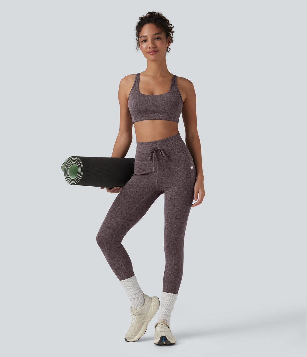 Legging 7/8 de yoga chiné taille haute séchage rapide avec cordon de serrage Halara UltraSculpt™ et poches