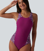 Maillot de bain une pièce imprimé léopard avec soutien-gorge intégré et ventre plat