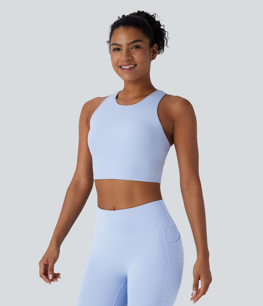 Débardeur de yoga court avec dos nageur et découpes