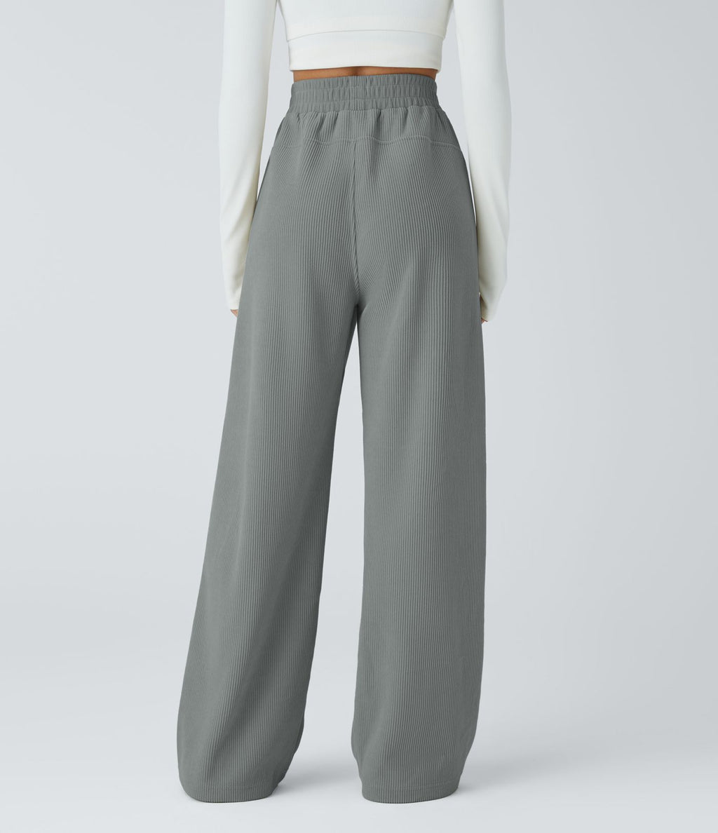 Pantalon velours côtelé de jogging décontracté à taille haute avec poches latérales