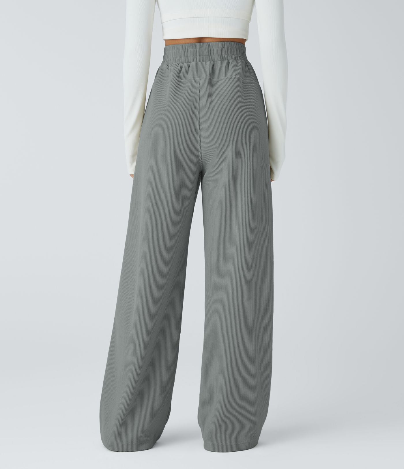 Pantalon velours côtelé de jogging décontracté à taille haute avec poches latérales