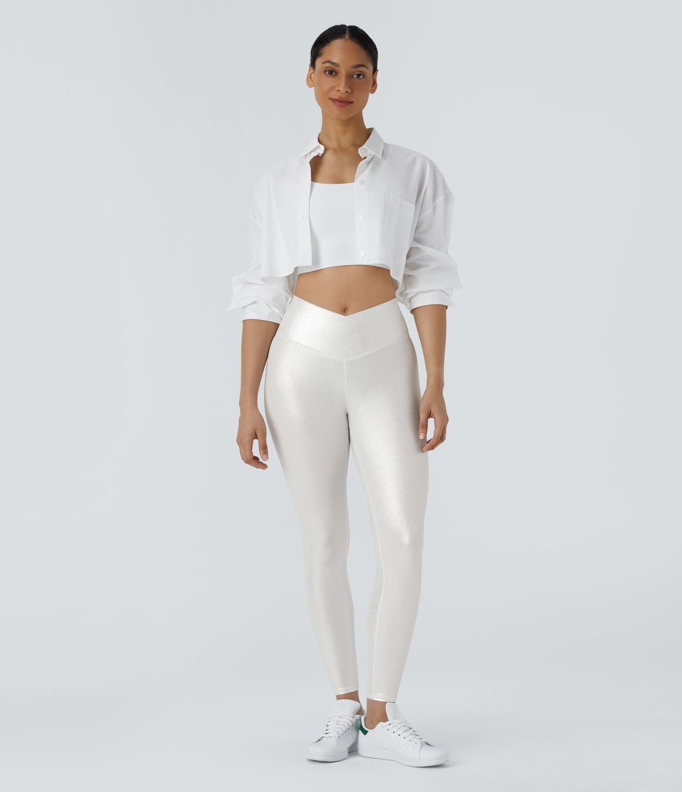 Legging de yoga SoftlyZero™ en simili stretch avec taille croisée, imprimé métallisé et poche arrière