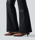 Pantalon casual bootcut taille haute en PU extensible avec poches