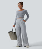 Jogging taille haute coupe droite décontracté avec poches