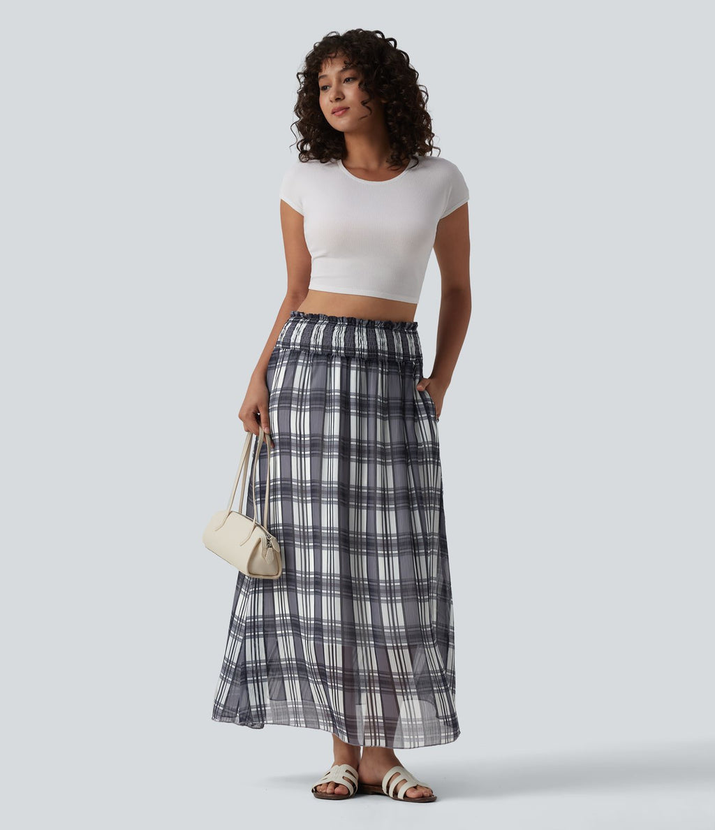 Jupe midi fluide décontractée taille haute avec poches