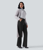 Pantalon tailleur évasé taille haute avec poches