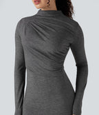 Robe mi-longue col montant manches longues
