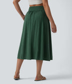 Jupe midi casual fluide croisée taille haute avec poches