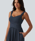 Robe longue fluide sans manches avec brassière intégrée (Bonnets E-G) et poches