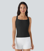 Débardeur de course crop top dos nu col carré bretelles croisées Softlyzero™ Airy Cool Touch - longueur rallongée - UPF50+
