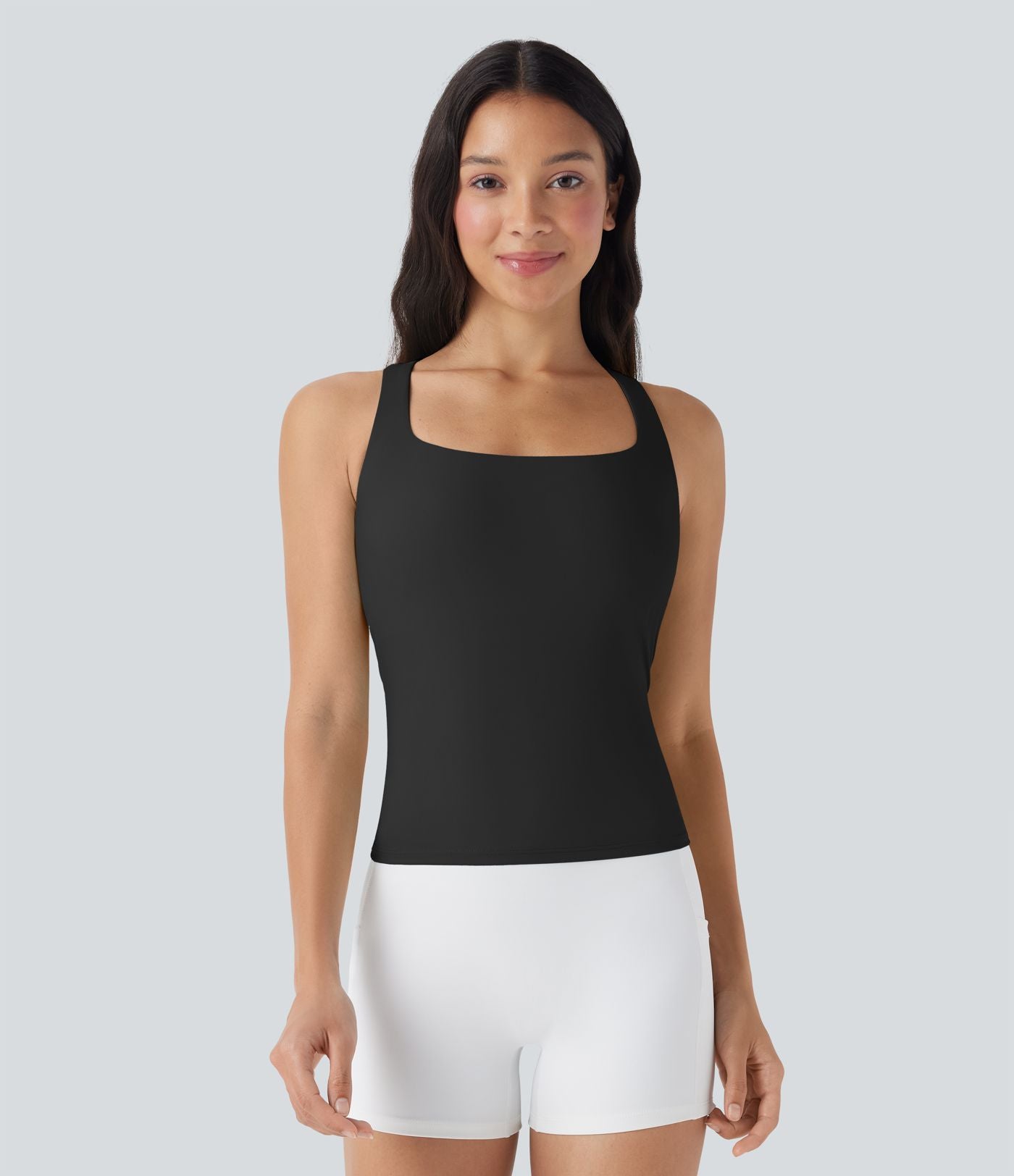 Débardeur de course crop top dos nu col carré bretelles croisées Softlyzero™ Airy Cool Touch - longueur rallongée - UPF50+