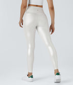 Legging de yoga SoftlyZero™ en simili stretch avec taille croisée, imprimé métallisé et poche arrière