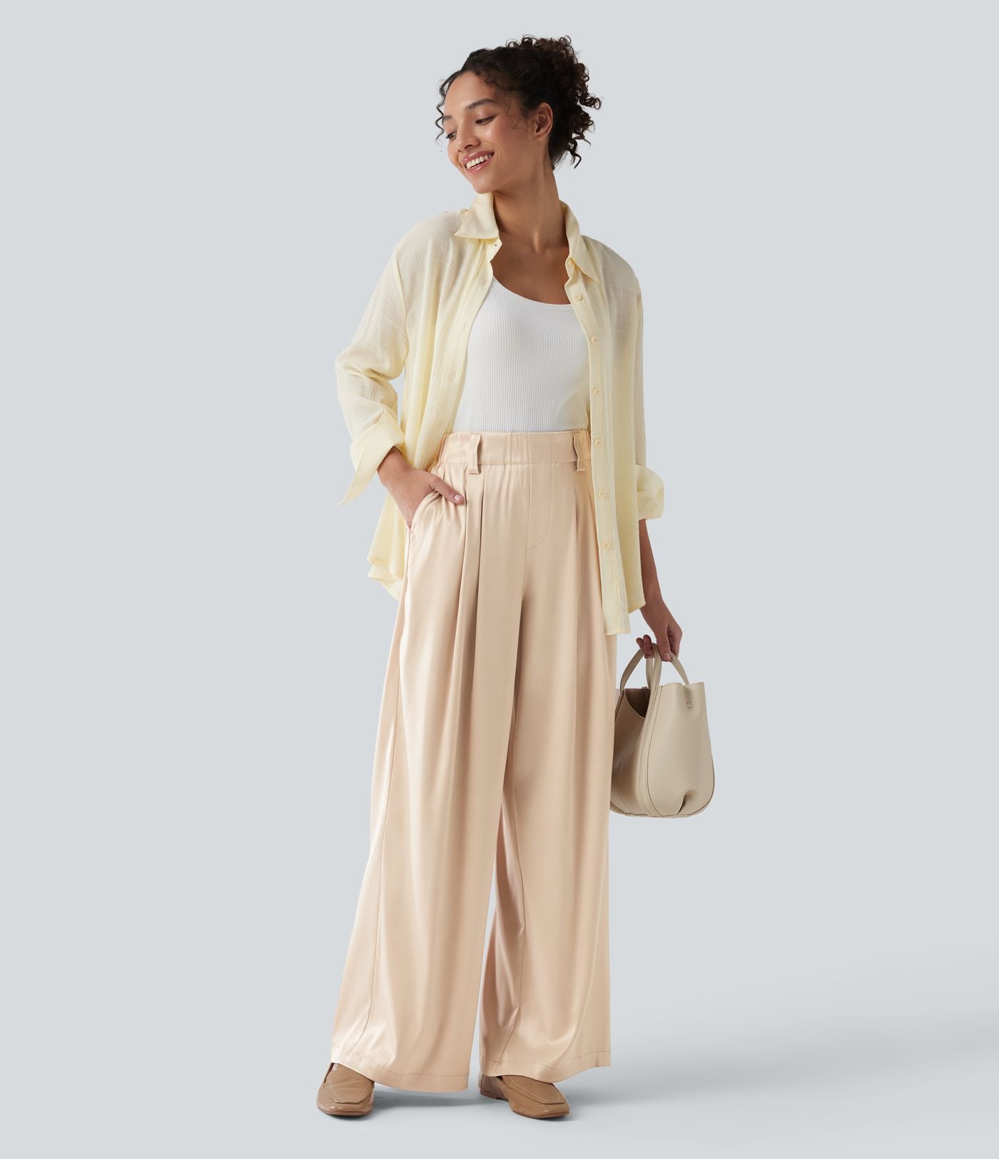 Pantalon tailleur Halara Flex™ large satin taille haute avec poches