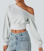 Sweatshirt casual court une épaule manches longues