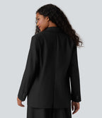 Blazer de travail anti-froissement aspect lin col cranté manches longues avec poches