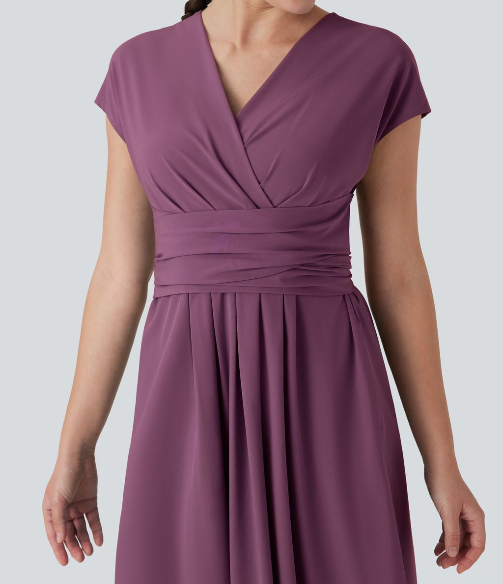Robe midi Breezeful™ col V manches courtes à liens dans le dos séchage rapide avec poches latérales