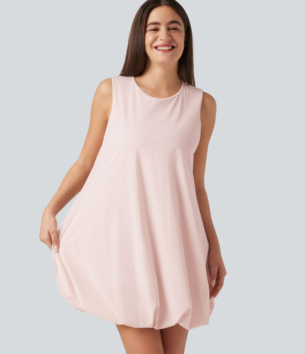 Robe sport mini de danse col rond sans manches coupe boule avec poches