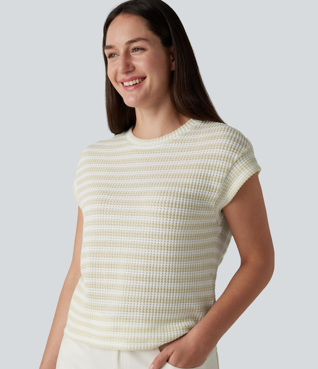 T-shirt casual col rond manches courtes rayé en maille