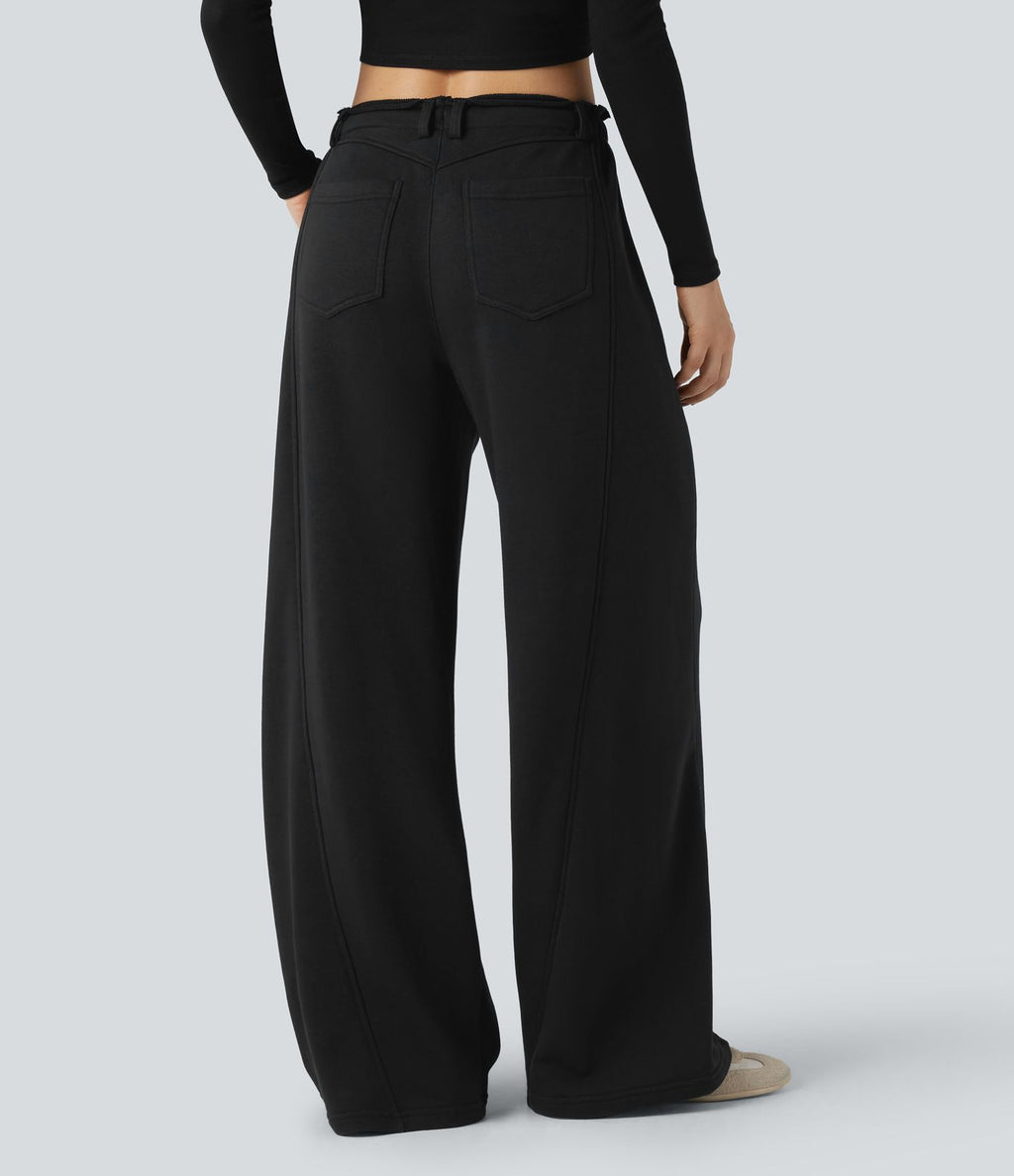 Pantalon jogging large taille mi-haute finition brute avec cordon de serrage et poches