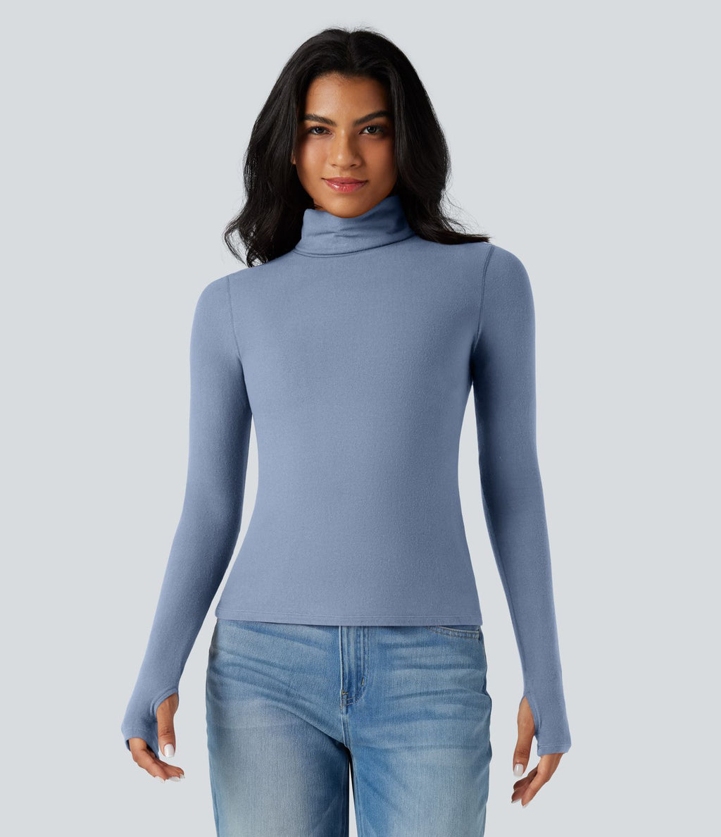 Top réchauffant col roulé manches longues avec trous pouces