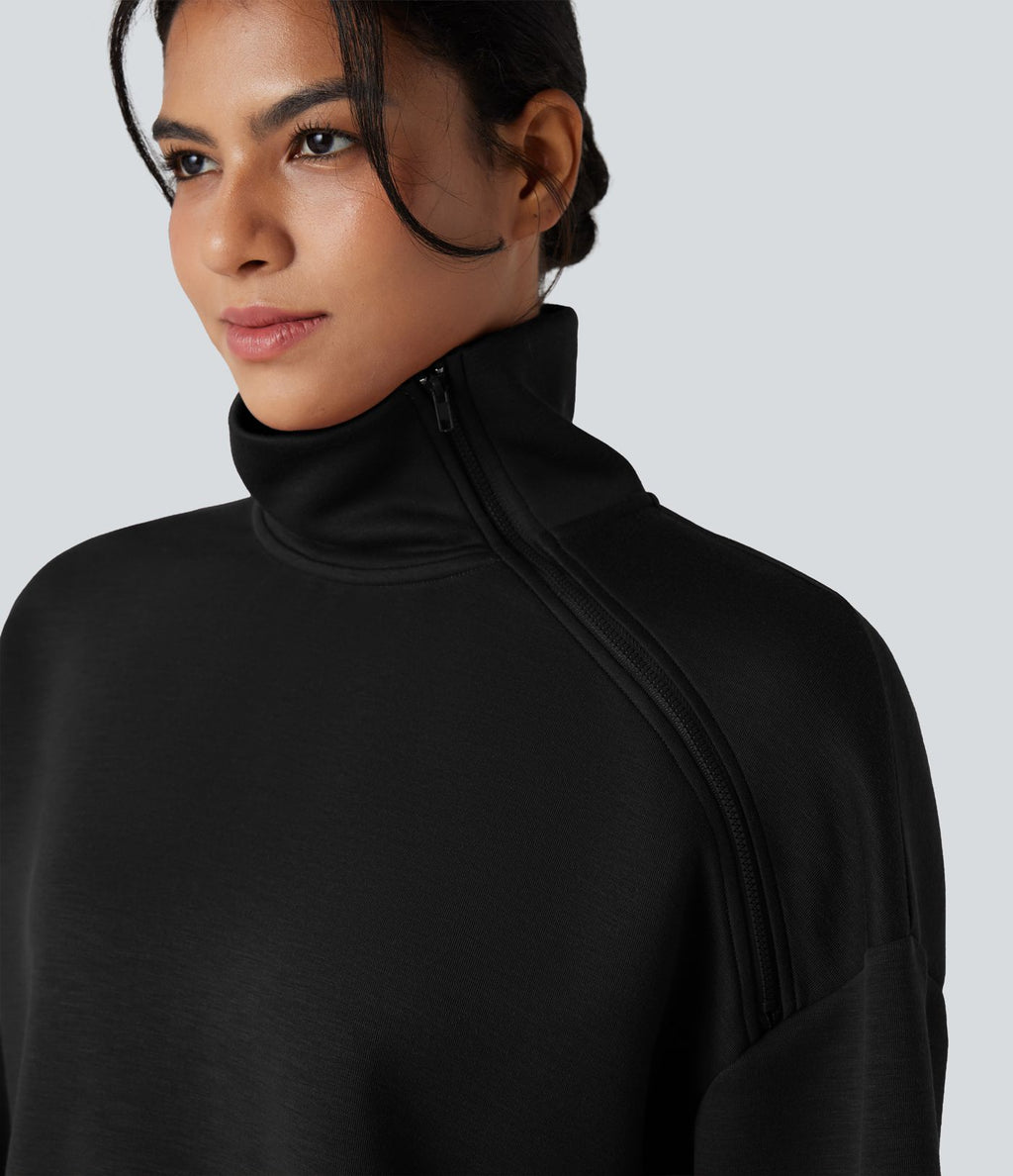 Sweat-shirt oversize SpacerTek™ col tunnel et demi-fermeture éclair