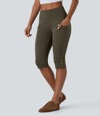 Pantalon pedal pusher ajusté gainant taille haute avec poches décoratives DayStretch