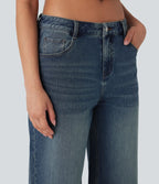 Jean capri décontracté Halara Flex™ baggy taille basse en maille extensible délavée avec poches