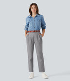 Pantalon coton coupe ajustée taille haute avec poches
