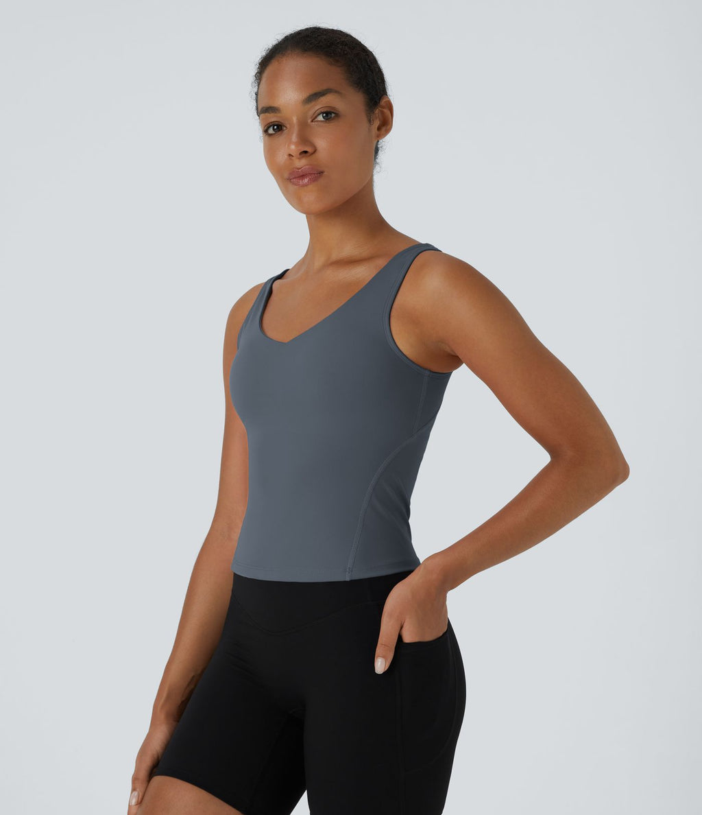 Softlyzero™ Plush Top Débardeur Uni Col en V Soutien-Gorge Intégré