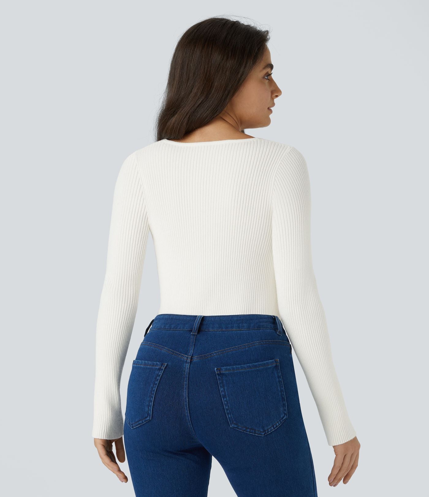 Pull décontracté moulant à col cœur et manches longues