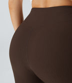 Pantalon Yoga Longs Taille Haute Évasés Fente en Tricot Côtelé