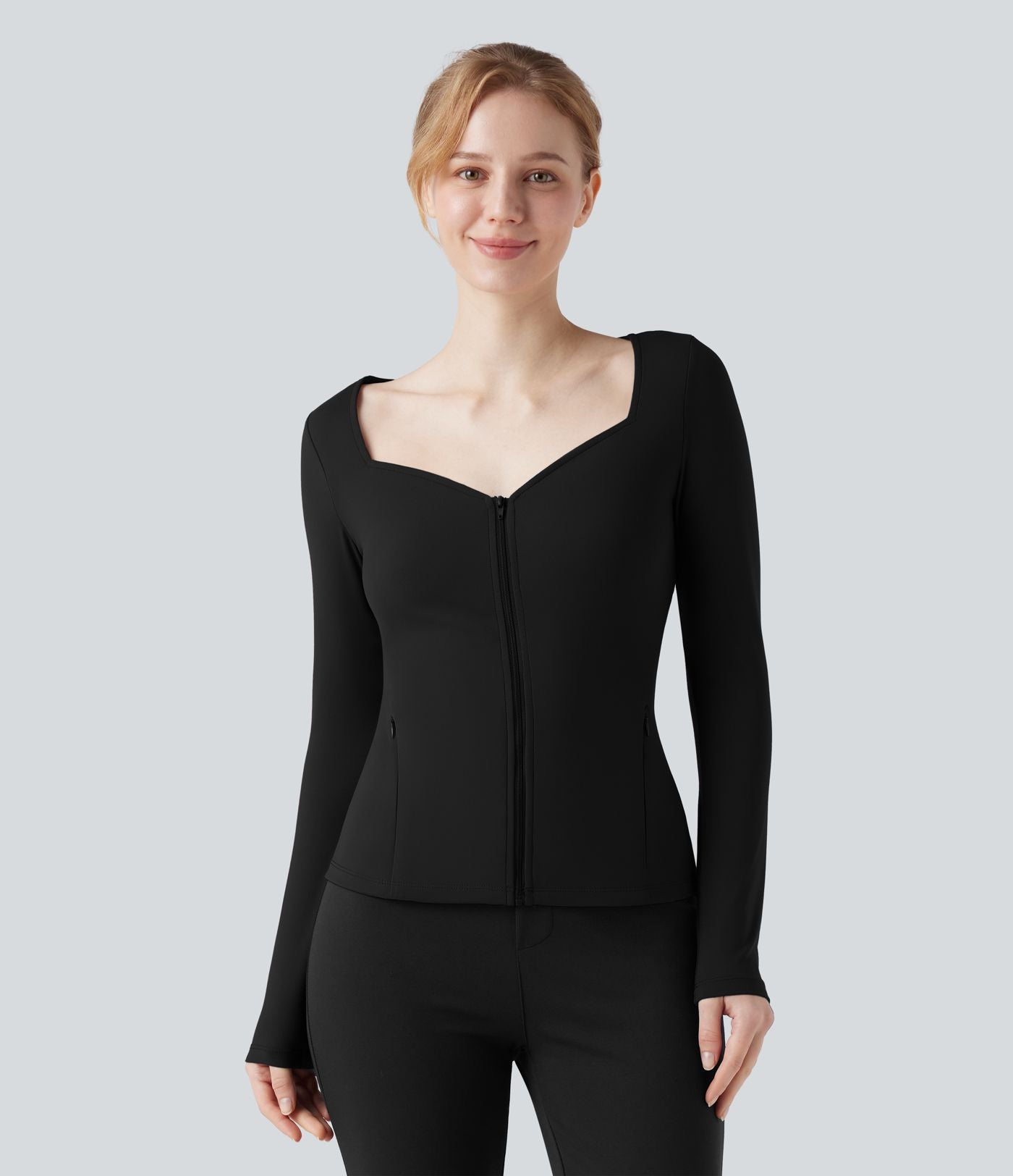 Veste de travail à décolleté en V, manches longues et zip avec poches SoftlyZero™