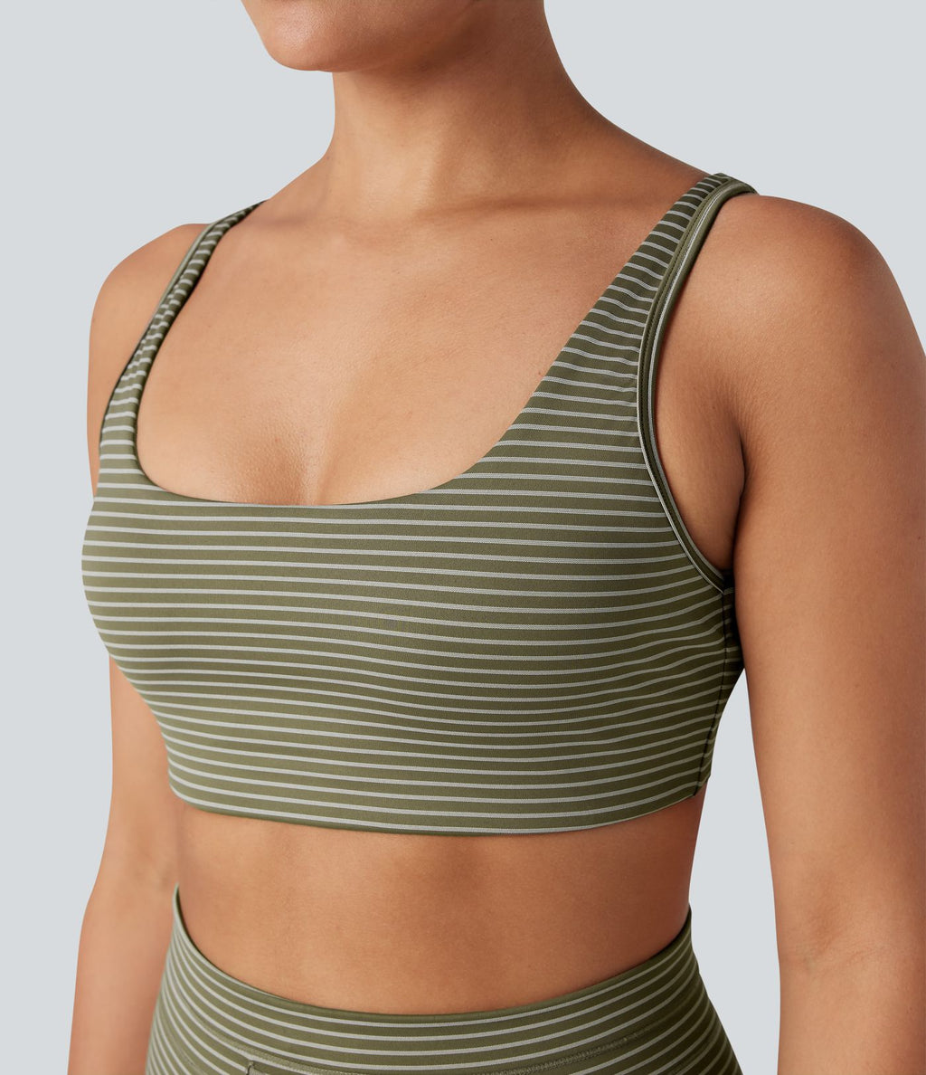 Brassière de sport yoga soutien léger col U à découpes rayé bonnets A-C