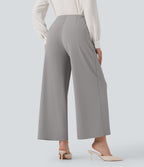 Pantalon tailleur 7/8 Halara Flex™ taille haute jambes larges en crêpe avec poches