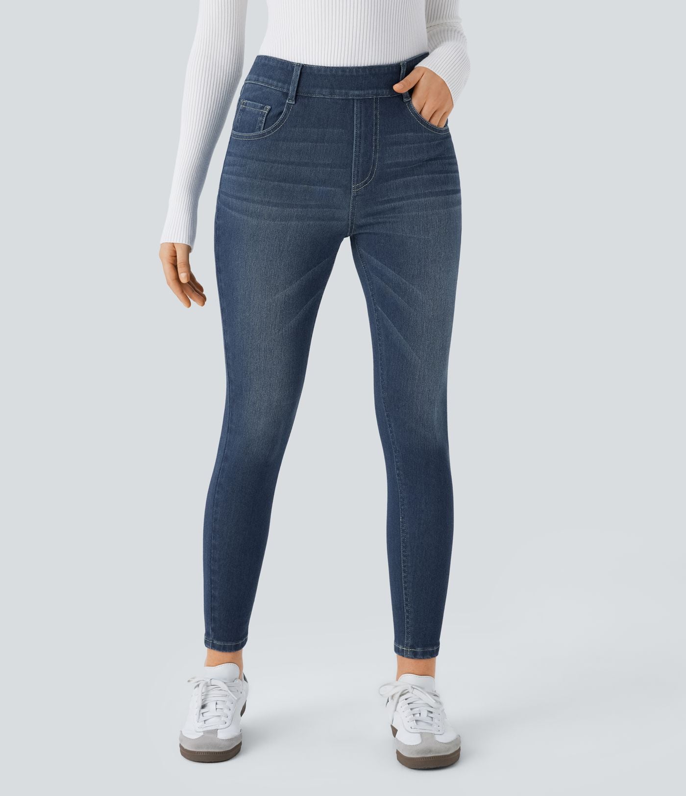 Jean skinny 7/8 décontracté taille mi-haute Halara Flex™ avec poches à enfiler