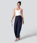 Pantalon Tailleur Large Fluide Taille Haute Fermeture Éclair Invisible