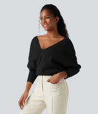 Pull cape décontracté réversible à décolleté en V et manches longues