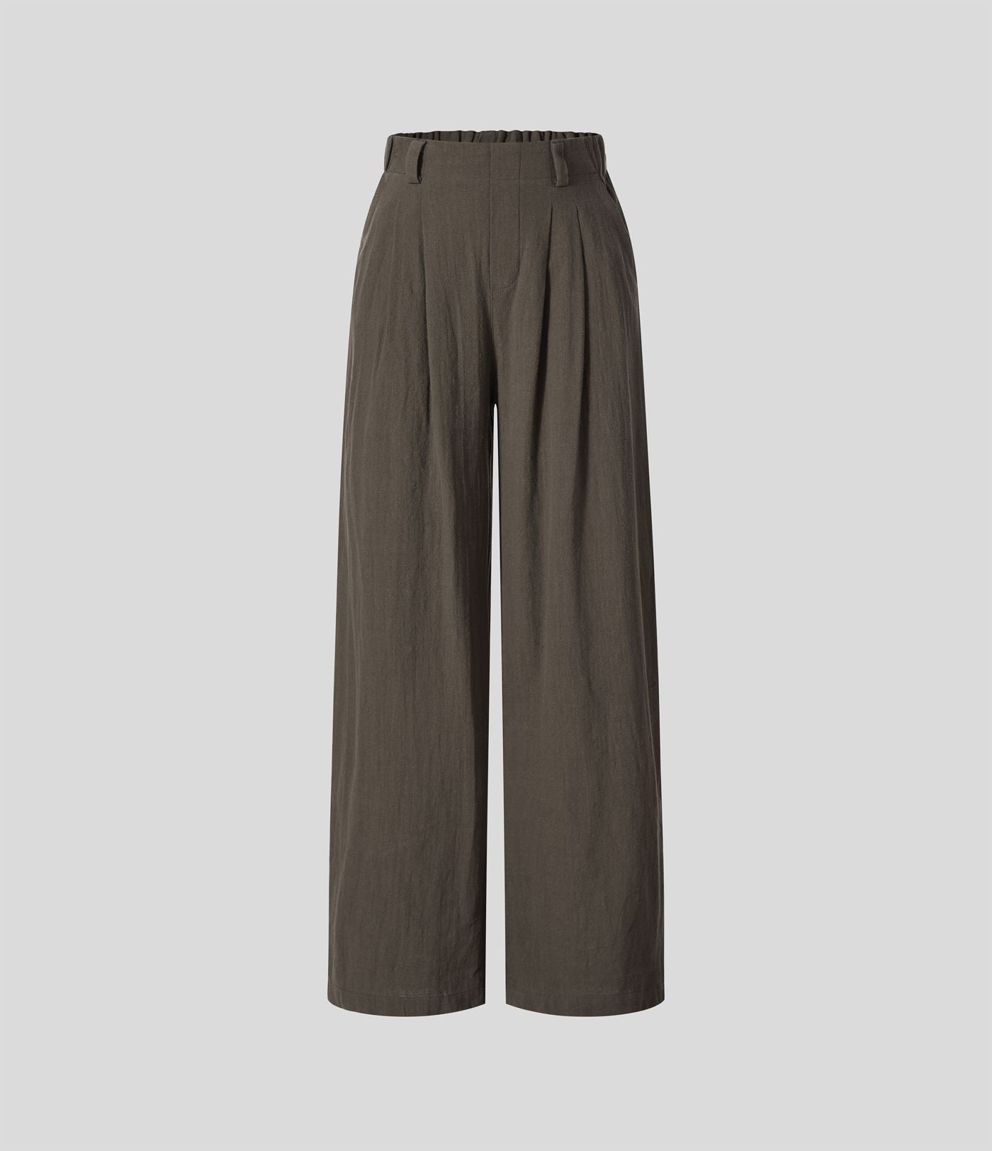 Pantalon Fluide Large Taille Haute Poches Latérales Palazzo Solide Casual Linen-Feel