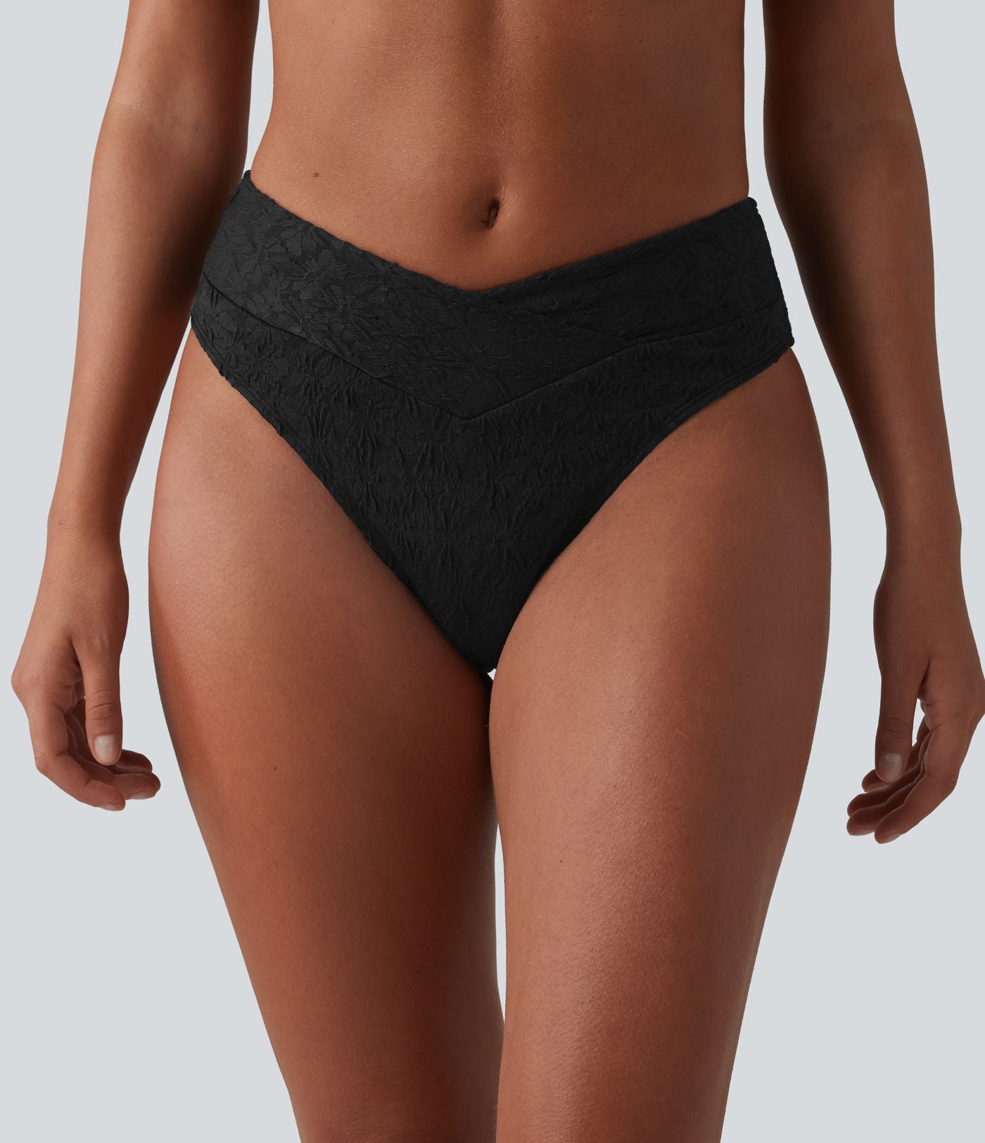 Bas de bikini jacquard croisé taille mi-haute